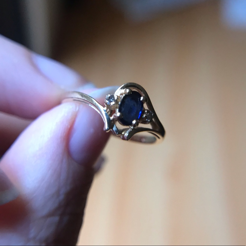 Antique 14K Sapphire Diamond Solid Gold Ring - Picture 11 of 15